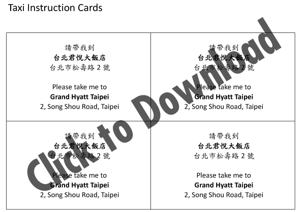 Taxi Instruction Cards